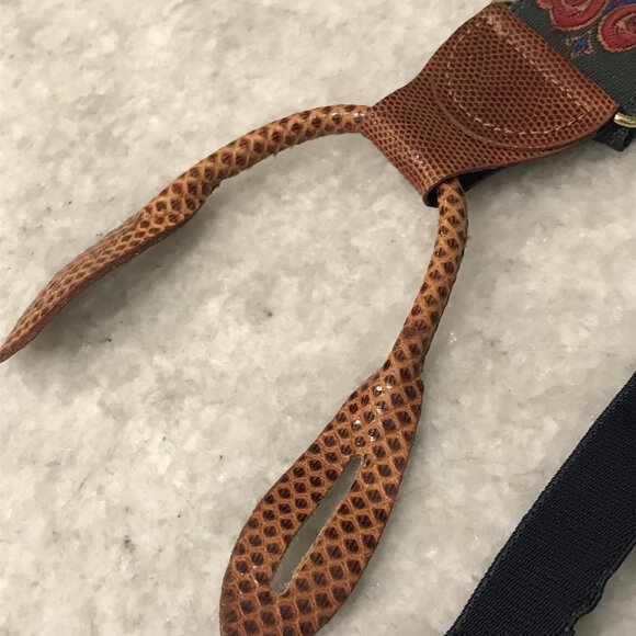 Cole Haan Suspenders Mens One Size Green Paisley Y-Back Leather Button Braces - Picture 3 of 6